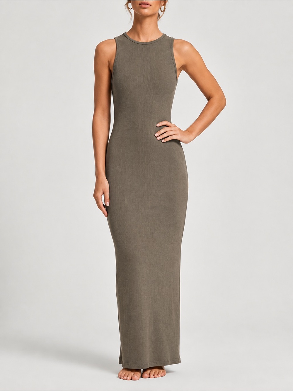 SKIMS Soft Lounge Sleeveless Ribbed Maxi Dress Women’s XL Olive Green